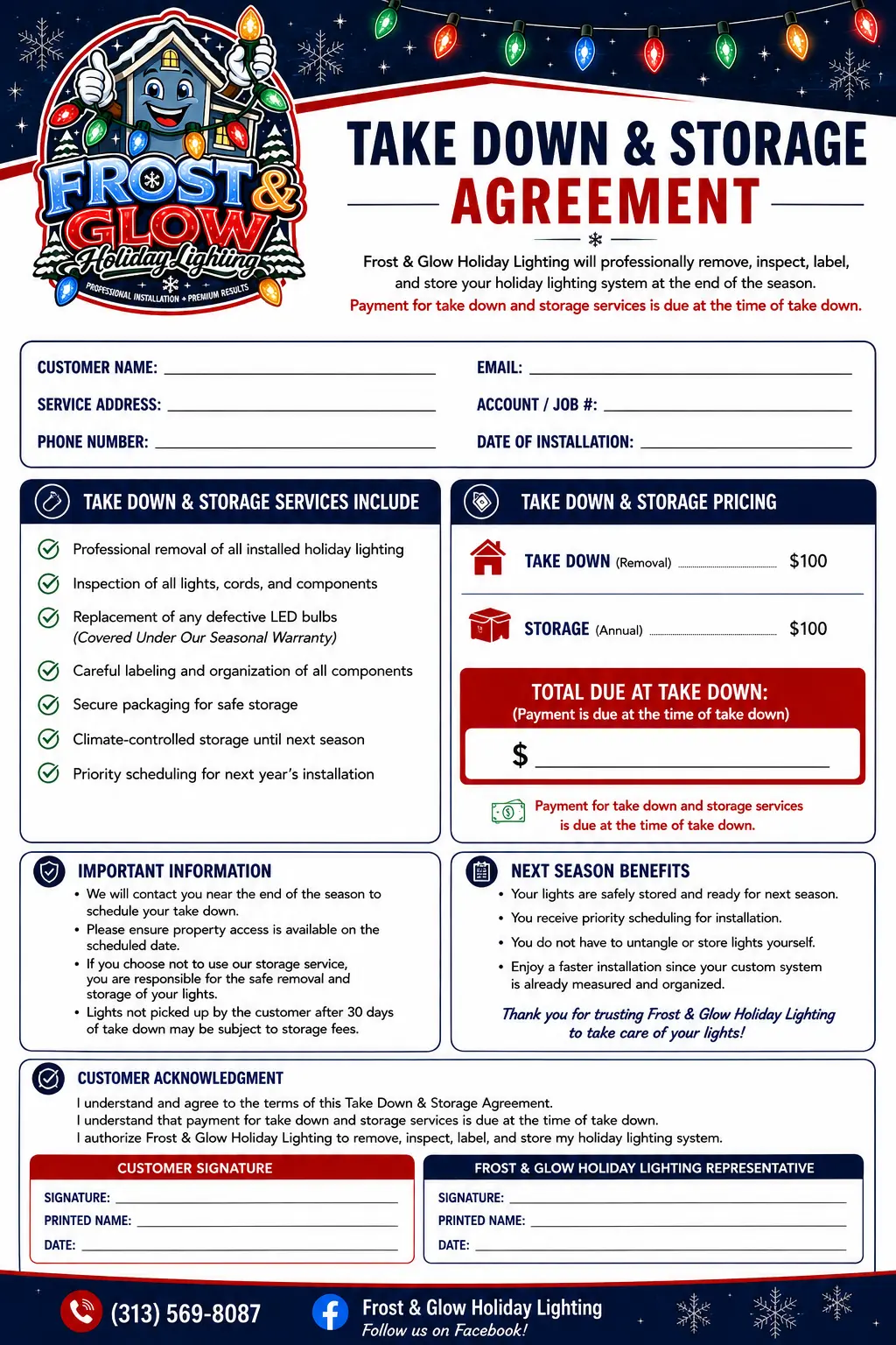 Take Down & Storage Agreement