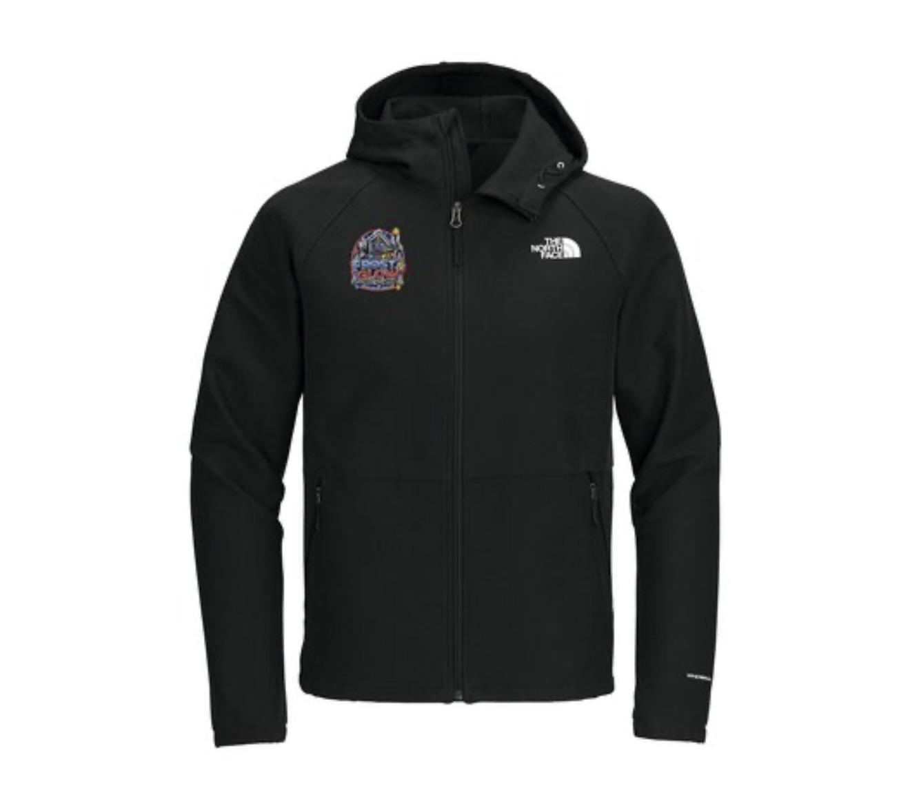 Official Frost & Glow × The North Face black zip-up jacket with the Frost & Glow logo on the chest